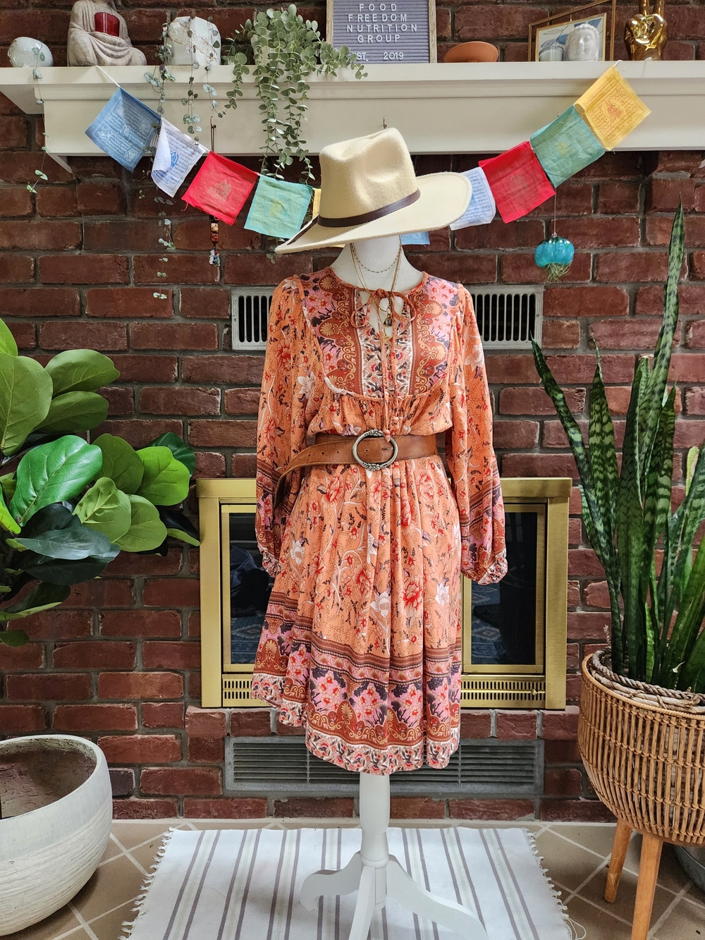Boho Floral Peasant Dress Size S Cottagecore Festival Prairie Midi